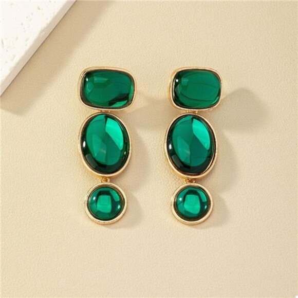18K Gold-Plated Alloy Resin Drop Earrings - Picture 3 of 6